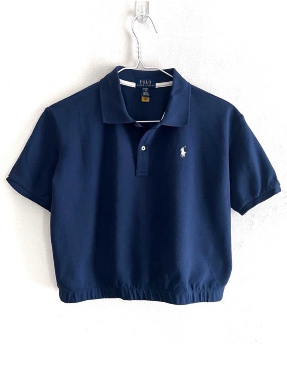 Polo Ralph Lauren Girls Stretch Mesh Boxy Polo Shirt in Navy Size XL